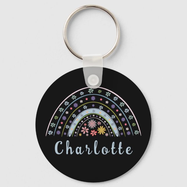 Chaveiro Floral Boho Rainbow com Nome Personalizado (Frente)