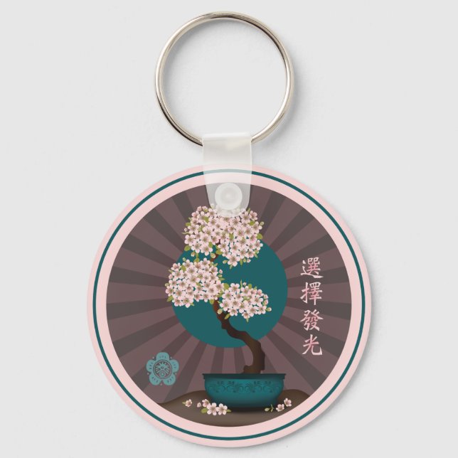 Chaveiro Floral bonsai "Escolha brilhar" arte asiática (Frente)