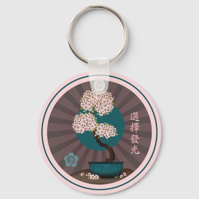 Chaveiro Floral bonsai "Escolha brilhar" arte asiática (Frente)