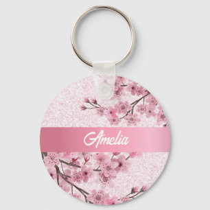Chaveiro Floral Cerejeira Blossomas Faux Pastel Rosa Glitte