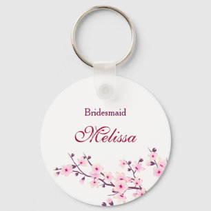 Chaveiro Floral Cherry Blossomo Branco Rosa