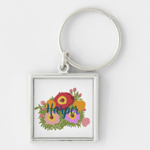 Chaveiro Floral Colorido com Nome Personalizado
