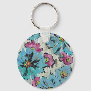 Chaveiro Floral cor-de-rosa e azul gráfico