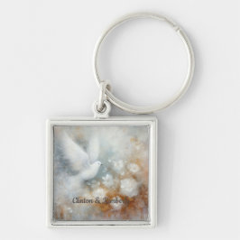 Chaveiro Floral da Pomba de Casamento - Personaliz