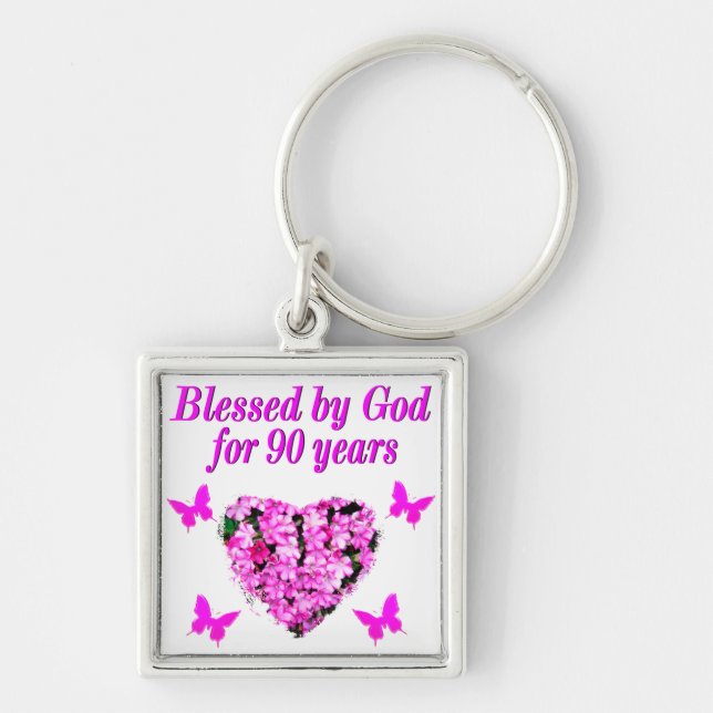 Chaveiro FLORAL DE ANIVERSÁRIO DE 90 bonito (Frente)