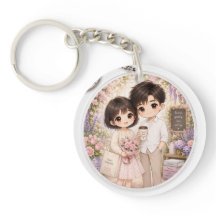 Chaveiro Floral de Casal Chibi Bloom Gently