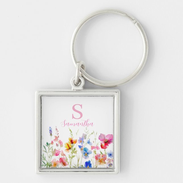 Chaveiro Floral de Flor Selvagem Personalizado (Frente)