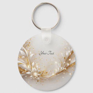 Chaveiro Floral Dourado Branco