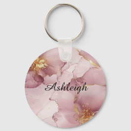 Chaveiro Floral Dourado Rosa-Blush Romântico