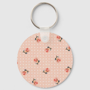 Chaveiro Floral e bolinhas rosa vintage