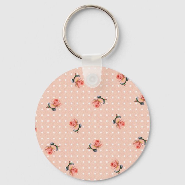 Chaveiro Floral e bolinhas rosa vintage (Frente)