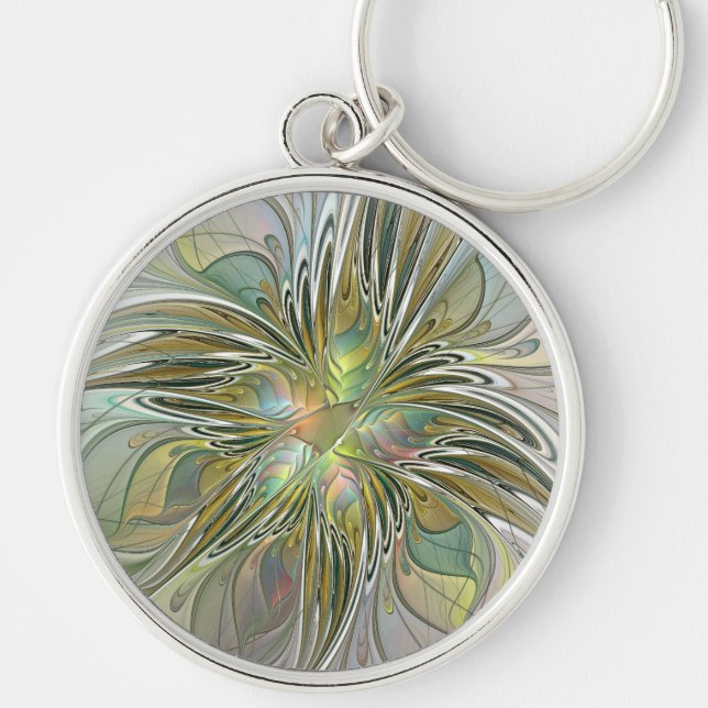 Chaveiro Floral Fantasy Moderna Arte Fractal Flor Com Doura (Frente)