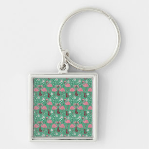 Chaveiro Floral flamingo sem costura, padrão rosa verde