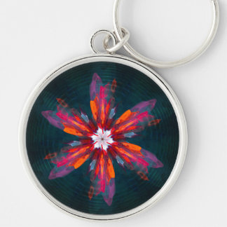 Chaveiro Floral Flores de Mandala Laranja Vermelho Abstrato