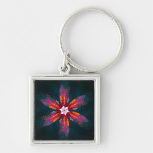 Chaveiro Floral Flores de Mandala Laranja Vermelho Abstrato