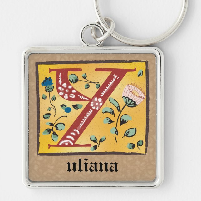 Chaveiro Floral Iluminado Y Monograma em Quadrado (Frente)