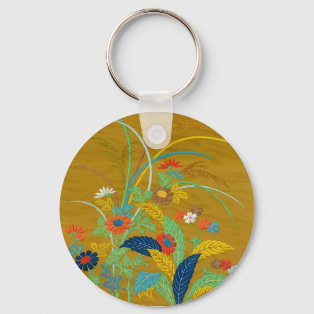 Chaveiro Floral Japonês Antigo com Flores Silvestres G.A. A (Frente)