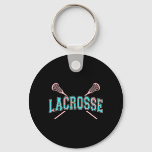 Chaveiro Floral Lacrosse Crossed Sticks LAX Girly Teal PInk