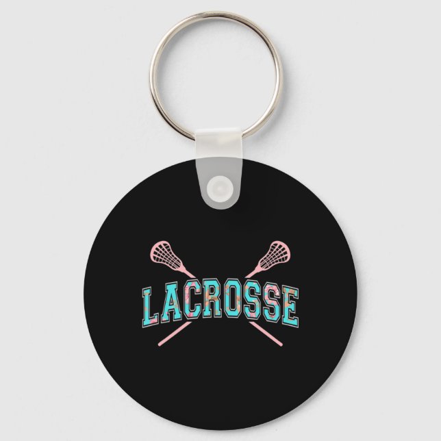 Chaveiro Floral Lacrosse Crossed Sticks LAX Girly Teal PInk (Frente)