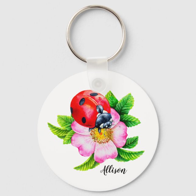 Chaveiro Floral Ladybug Personalizado (Frente)