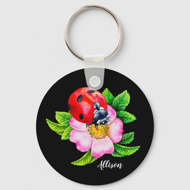 Chaveiro Floral Ladybug Personalizado (Frente)