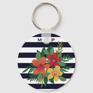Chaveiro Floral na moda colorido em faixas brancas e pretas