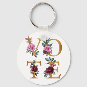 Chaveiro Floral Ouro Borgonha Elegante Feminino Vá Votar