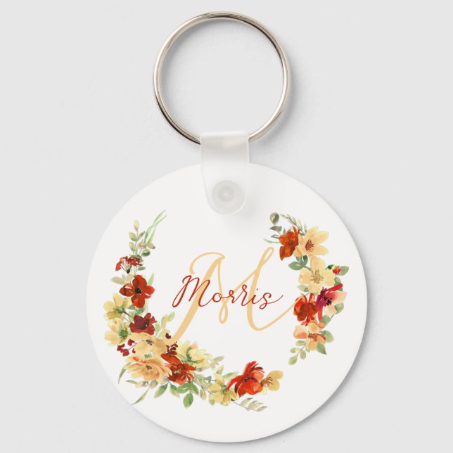 Chaveiro Floral outonal personalizado  (Frente)