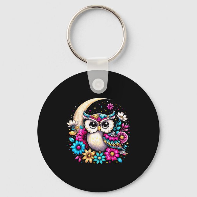 Chaveiro Floral Owl And Moon  (Frente)