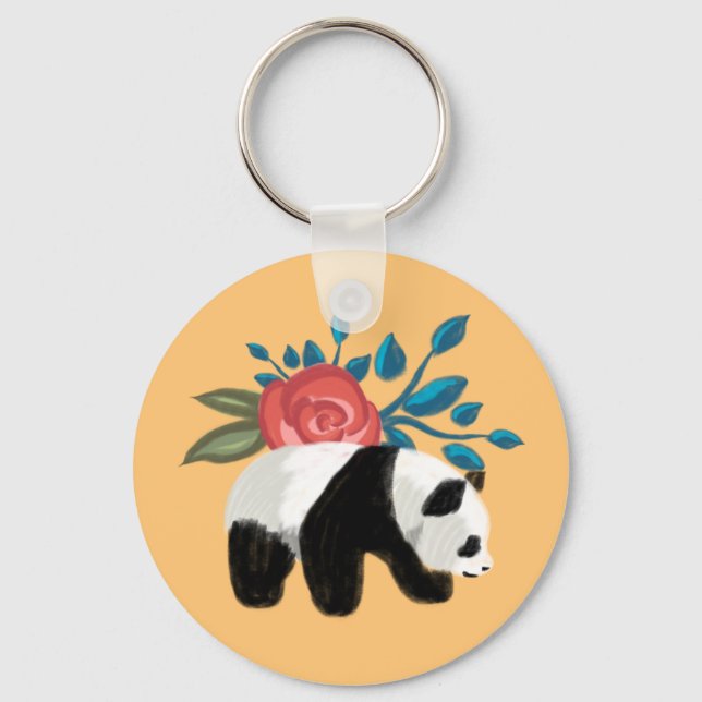 Chaveiro Floral Panda com Rosa no Peach (Frente)