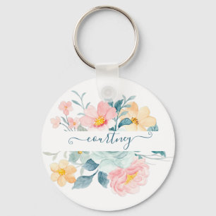 Chaveiro Floral personalizado com aquarela rosa e laranja  