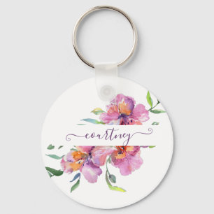 Chaveiro Floral personalizado em aquarela rosa 