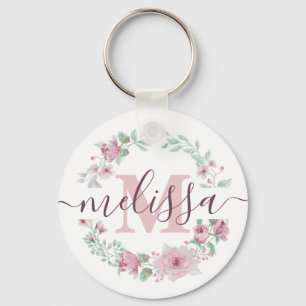 Chaveiro Floral personalizado em aquarela rosa