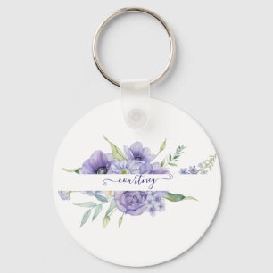Chaveiro Floral personalizado em aquarela roxa