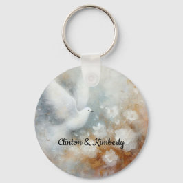 Chaveiro Floral Pombo de Casamento - Personalizáve