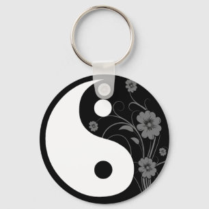 Chaveiro floral preto de Yin Yang