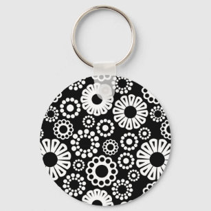 Chaveiro floral preto e branco