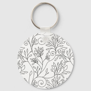 Chaveiro floral preto e branco