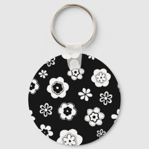 Chaveiro Floral Preto E Branco