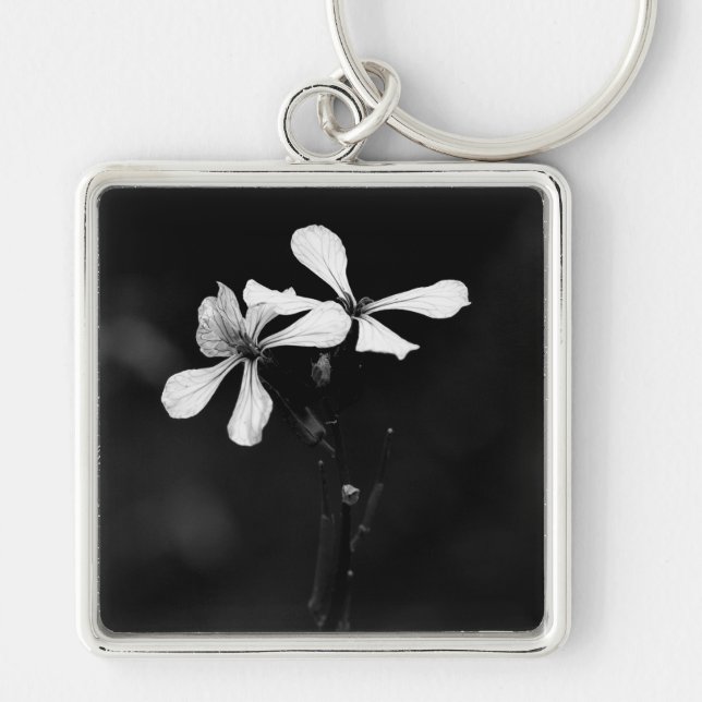 Chaveiro floral preto e branco mínimo (Frente)