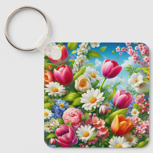 Chaveiro Floral/primavera trabalho de arte (Frente)