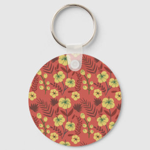 Chaveiro Floral sem costura, flores amarelas e vermelhas