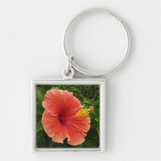 Chaveiro Floral Tropical de Laranja Hibiscus (Frente)