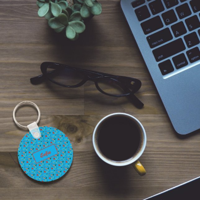 Chaveiro Floral turquoise pattern wildflowers name Keychain (Criador carregado)