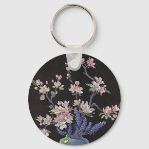 Chaveiro Floral Vintage, Flores de Cerejeira em um Vaso