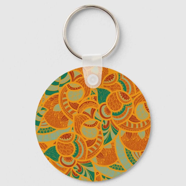 Chaveiro Flores abstratas contínuas cor de laranja fofas (Frente)