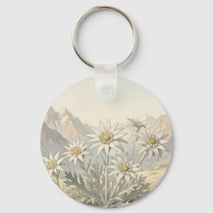 Chaveiro Flores Alpinas Edelweiss Paisagem Montanhosa