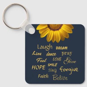 Chaveiro Flores amarelas no Monograma de fundo azul Marinho