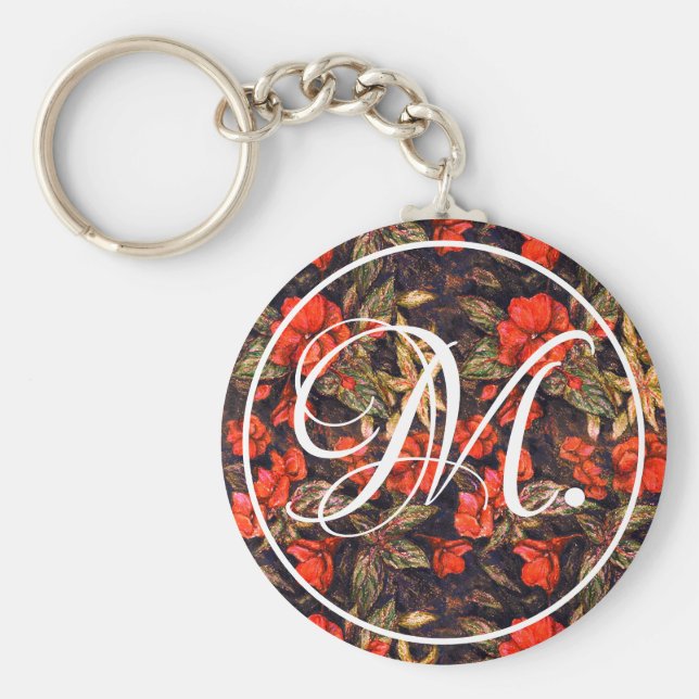 Chaveiro Flores Antigas De Balsam Vermelho E Monograma (Frente)