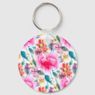 Chaveiro Flores aquáticas, de cor branca, com placa de lice